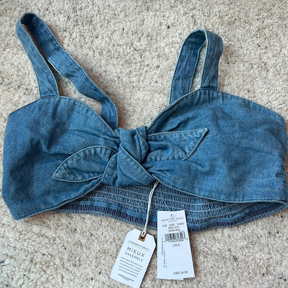 blue denim like crop top